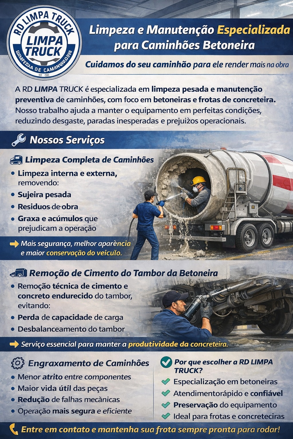 Manutenção de caminhão betoneira - RD Limpa Truck